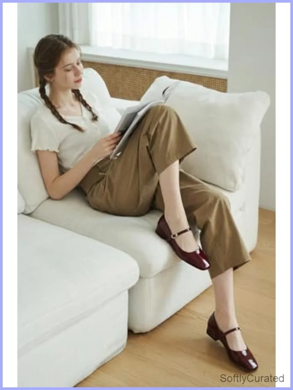 Mary Jane Flats Square Toe Ballet Flats Adjustable Ankle Strap Block Heel